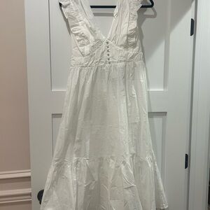 Aqua White Midi Dress with Ruffle Details